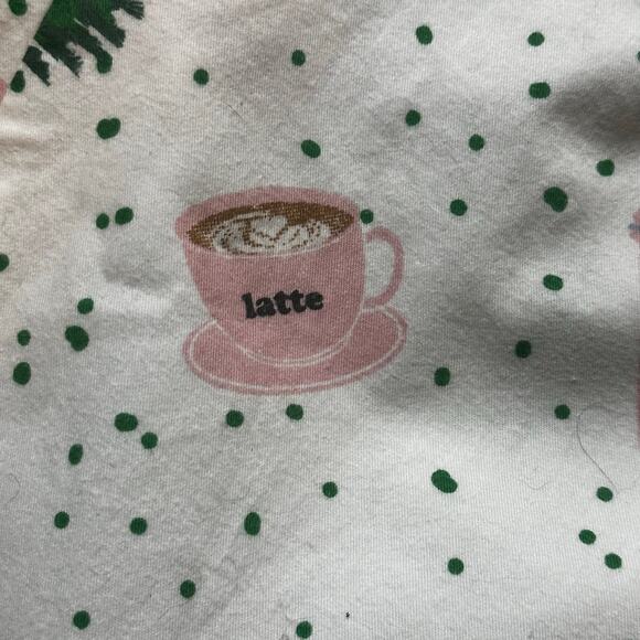 8 Oak Lane Holiday Coffee Print Pajama Pants White Pink Green Trees XS/S - Picture 5 of 7